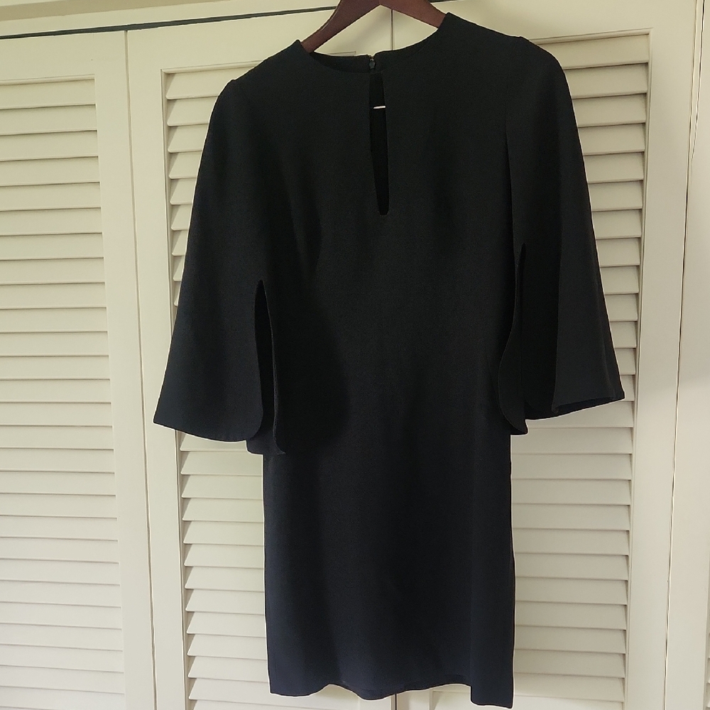 Alexander McQueen Black Sheath Dress with Bell Capelet Sleeves